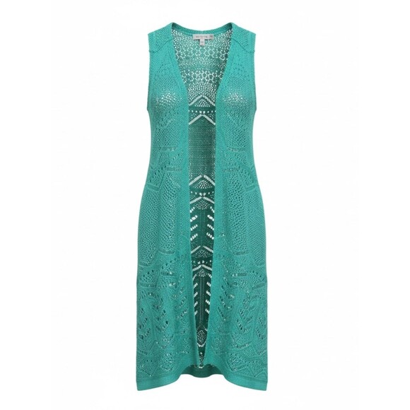 KEREN hart Other - Keren Hart Crochet Open-Front Vest in Teal Women’s S